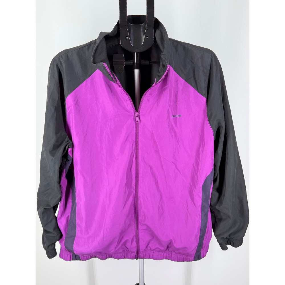 Reebok Womens Purple Gray Full Zip Track Jacket Windbreaker Colorblock XL